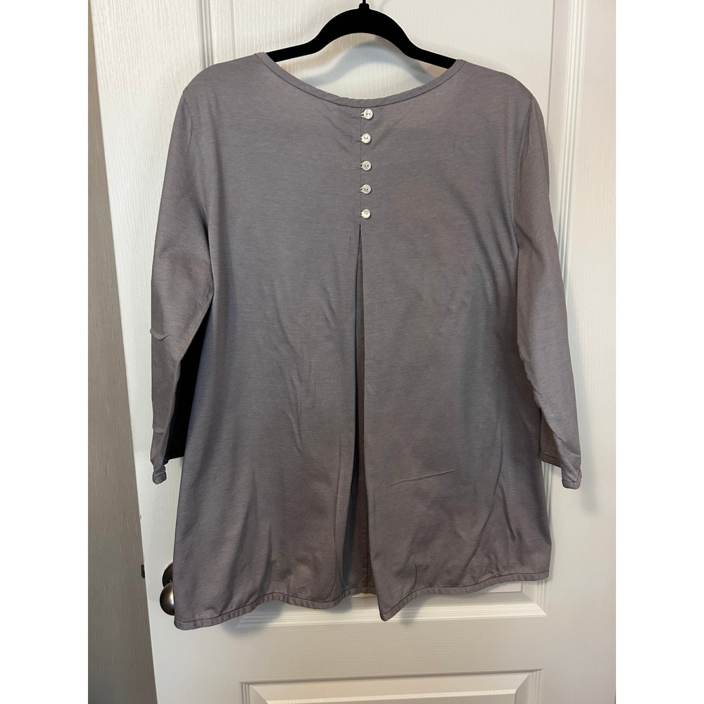 Hinson Wu Women Gray 3/4 Sleeve Pleated Back Button Detail‎ Top Size 10 - Picture 2 of 6